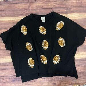 Fantastic Fawn Black Tee with Gold Football Sequin Motif